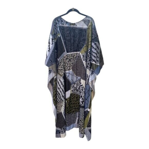 Maxi Kaftan Long Dress Geometric Pattern Silk Caftan One Size - Picture 7 of 7